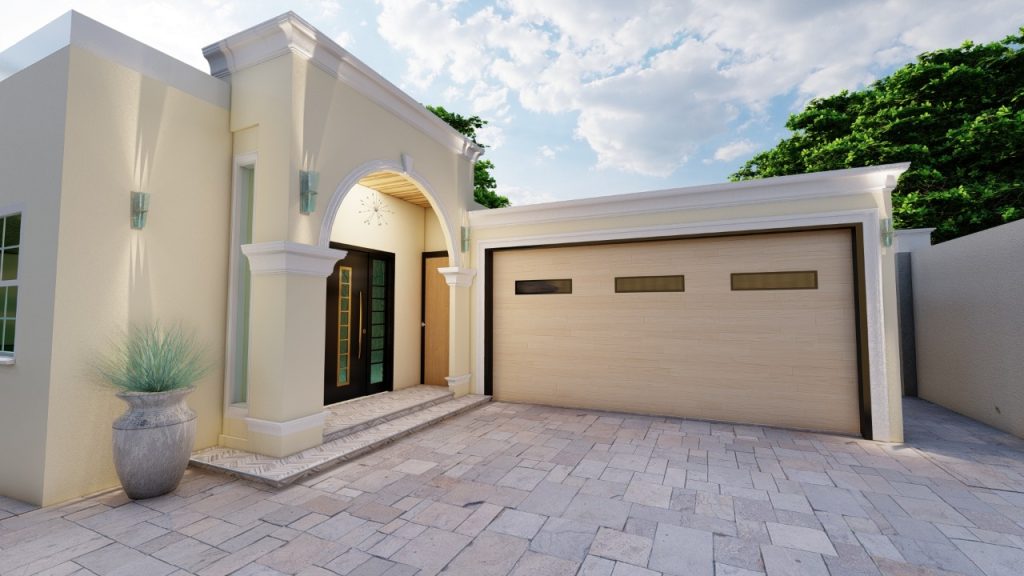 3d rendering of the front yard of a home