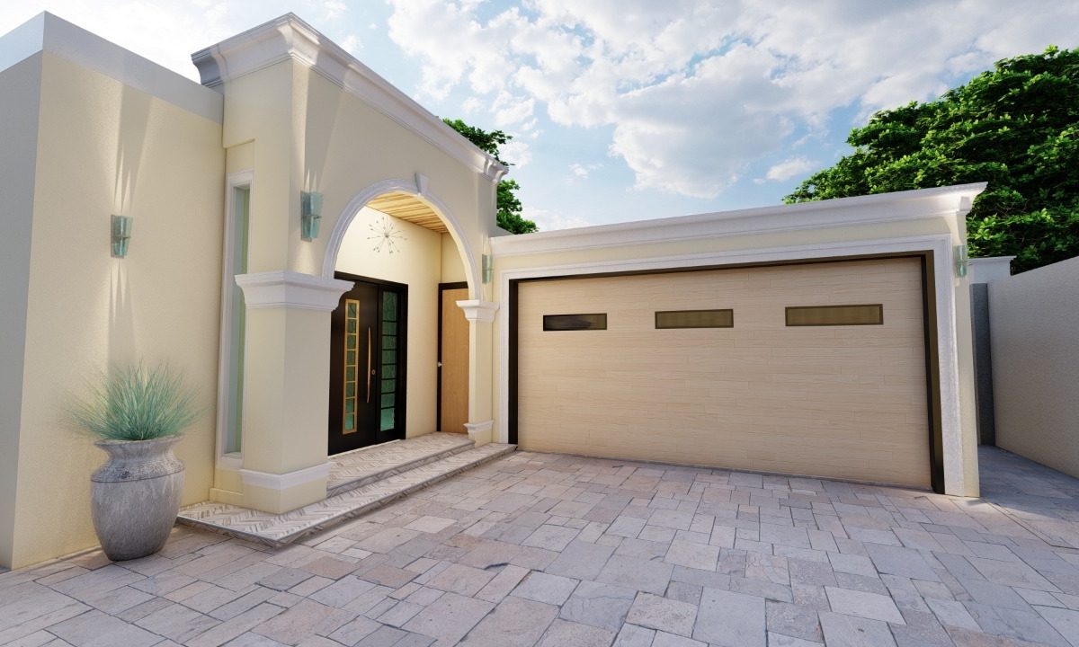 3d rendering of the front yard of a home