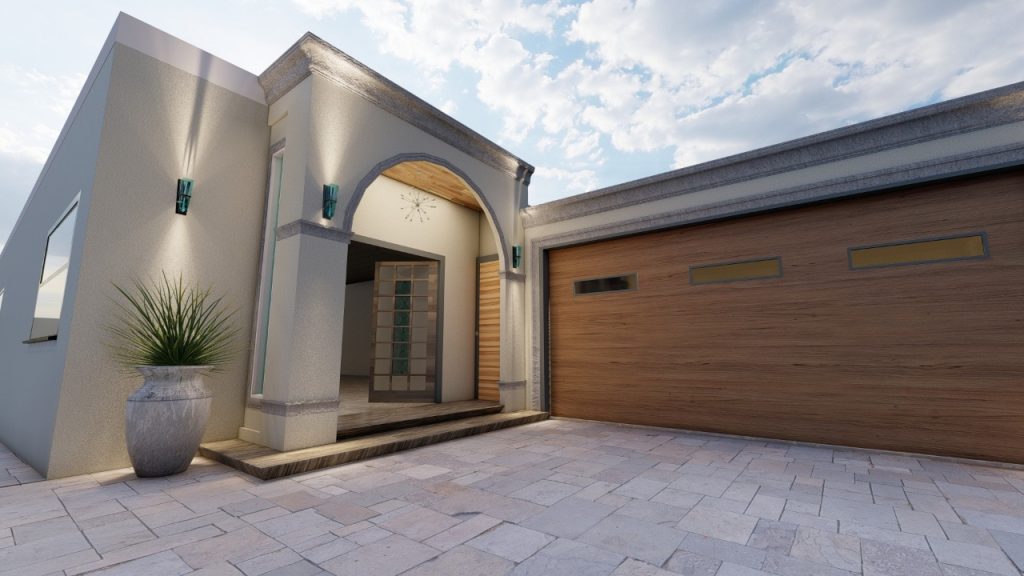 3d rendering of the front yard and driveway